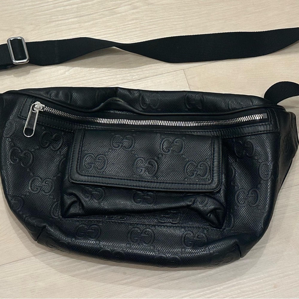 Gucci Front Pocket Belt Bag GG Embossed Perforated Leather